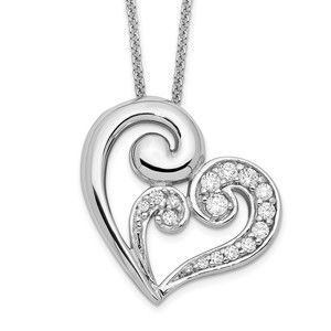 925 Sterling Silver Rhodium-plated CZ A Mothers Journey 18in Heart Necklace